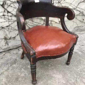 Poltrona da Scrittoio Carlo X - Noce e Cuoio, Epoca II metà '800