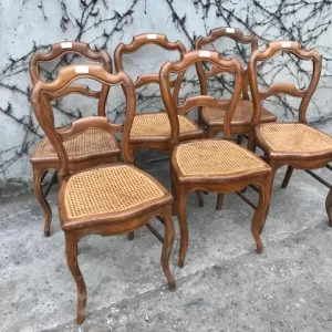6 Sedie Luigi Filippo in Noce Seduta Paglia di Vienna - Epoca fine '800