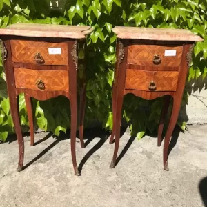 Coppia Comodini Luigi XV in Bois de Rose Piano Marmo Rosa - Fine '800