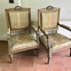 Coppia Poltrone Luigi XVI Legno Laccato e Dorato - Epoca II metà '800
