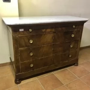 Cassettone Carlo X in Mogano con Piano in Marmo Bianco - Epoca '800