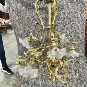 Lampadario Liberty - Primi '900 in Bronzo dorato a 9 luci