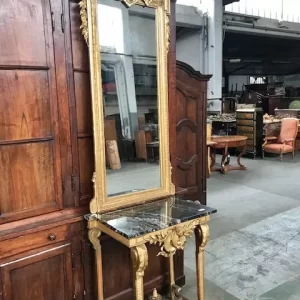Consolle Luigi XVI dorata specchiera piano Marmo Portoro - Epoca '800