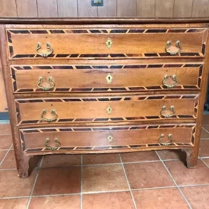 Cassettone mosso piemontese del '700 con intarsi in Ebano e Bosso