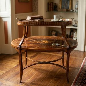 Tavolino in Legno Lastronato Intarsiato - Epoca fine '800