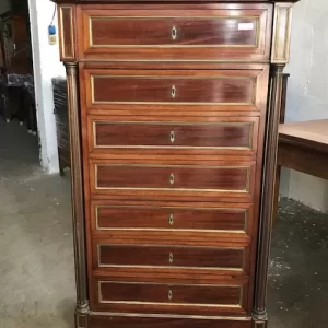 Settimanale in mogano del '800 con intarsi in ottone e piano in marmo