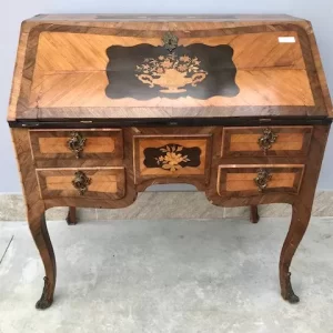 Ribalta Luigi XV intarsiata legno, bronzi originali - Epoca primo '800
