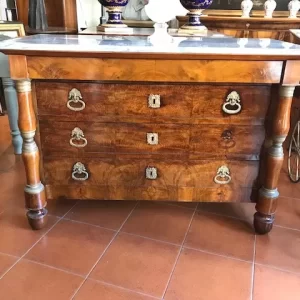 Cassettone Impero a Colonna Strozzata in Noce e Marmo - Epoca '800