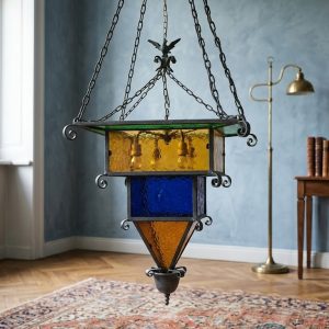 Lampadario Antico con Vetri Cattedrale - Epoca Primi '900