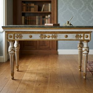 Consolle Impero Laccata e Dorata con Piano in Marmo Verde - Epoca '800