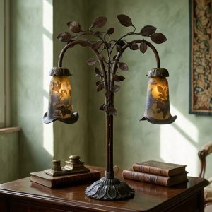 Lampada Liberty in bronzo con steli a forma di rosa