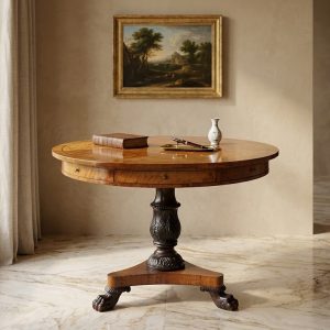 Tavolo rotondo francese radica Tuia otto cassetti - Epoca metà 1800