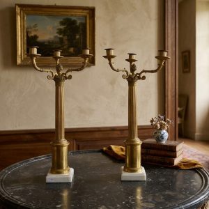 Coppia di Candelabri in Bronzo Dorato - Epoca '800