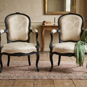 Coppia di Poltrone Luigi XV - Fine '800 Laccate Nero Fumo