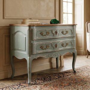 Cassettone Provenzale in stile Luigi XV laccato grigio-azzurro