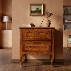 Comodino Luigi XV in Noce intarsiato - Epoca '700, Restaurato