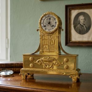 Pendola da Tavolo Impero '800 in Bronzo Dorato al Mercurio