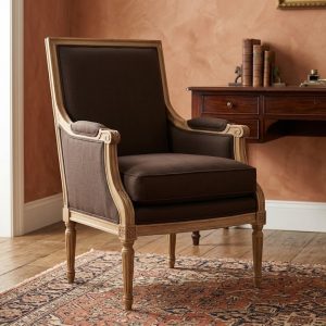 Poltrona Elegante - Epoca '900 in Rovere Naturale con Fodera in Lino