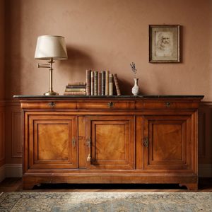 Credenza Carlo X in ciliegio con piano in marmo nero - Epoca '800