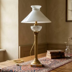 Lampada a Colonna Anni '30 in Ottone Dorato e Marmo Bianco