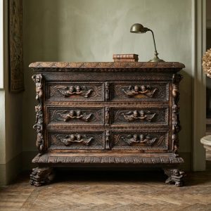 Cassettone Genovese - Epoca Primo '600 in Noce con Bambocci