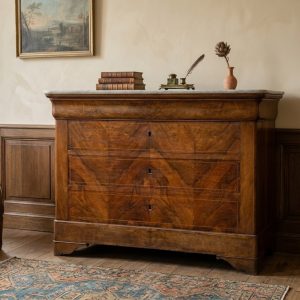 Cassettone Carlo X - Epoca '800 in Noce Intarsiato e Marmo Bianco