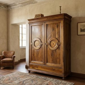 Armadio Carlo X - Epoca '800 in Noce con Intarsio Elegante