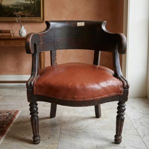 Poltrona da Scrittoio Carlo X - Noce e Cuoio, Epoca II metà '800