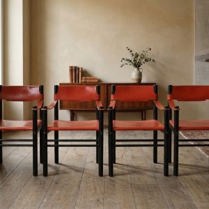 Poltrone di Modernariato - Laccatura Nera e Cuoio Rosso