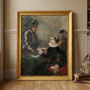 Dipinto Olio su Tela – Abdicazione di Maria Stuarda - Epoca fine '700