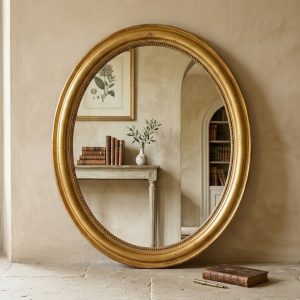 Specchiera Ovale dell'800 in Legno e Pastiglia Dorata