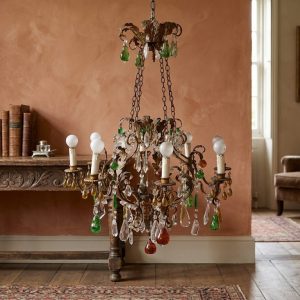 Lampadario a 8 luci – Anni '30 Vetro policromo e incolore