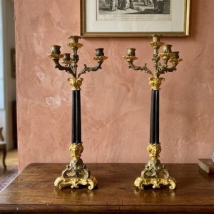 Coppia di Candelabri in Bronzo Dorato dell'800