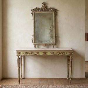 Consolle Luigi XVI laccata verde con piano marmo rosa - Epoca 800/900