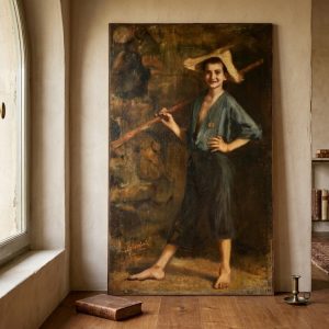 Dipinto Olio su Tela - 'Giovane Pescatore' Luigi Basorini - Fine '800
