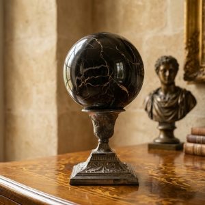 Sfera da Tavolo in Marmo Portovenere - Anni '50 con Basamento in Silver