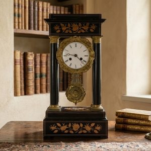 Orologio a Pendolo Impero in Legno Intarsiato dell'800