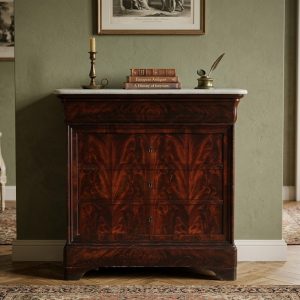 Comò Carlo X in Mogano e Piuma di Mogano Piano in Marmo - Epoca 1800