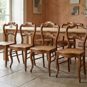 6 Sedie Luigi Filippo in Noce Seduta Paglia di Vienna - Epoca fine '800