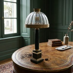 Lampada da Tavolo stile Impero in Bronzo e Vetro - Epoca II metà '800