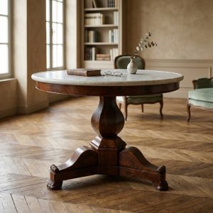 Tavolino Gueridon Carlo X in Mogano con Piano in Marmo