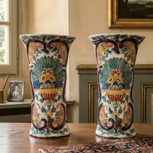 Lotto di 2 Eleganti Vasi in Maiolica Olandese - Fine '800