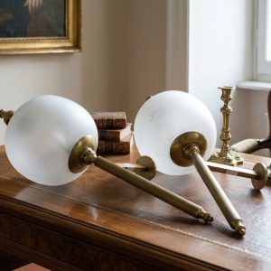 Coppia di Applique Anni '60 in Ottone con Campana in Vetro Smerigliato