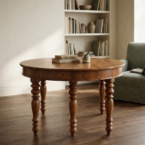 Tavolo Rotondo Epoca 1800 in Noce Allungabile a 6 Gambe