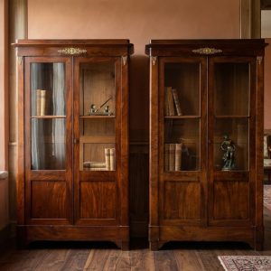 Coppia di Librerie Impero in Mogano e Piuma di Mogano - Epoca '800