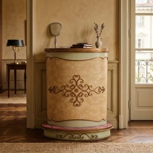 Mobiletto bar in ferro battuto e ceramica rosa - Epoca anni '50