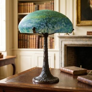 Lampada Liberty a Radice in Bronzo con Vetro Azzurro - Anni '60