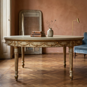 Tavolo Ovale XX Secolo in Stile Luigi XVI Laccato e Dorato