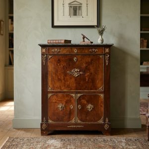 Secretaire Impero in noce a piuma di noce con piano in marmo - Epoca 1800