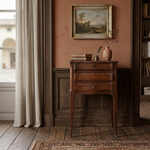 Comodino Toelette dell'800 in Noce con 3 Cassetti